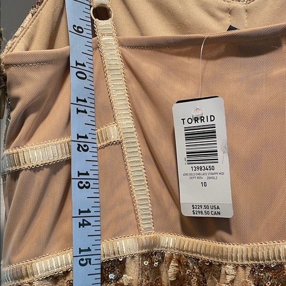 Torrid NWT Gold Embroidered Sequin Formal Dress Beige Floral Midi Dress - Picture 13 of 15